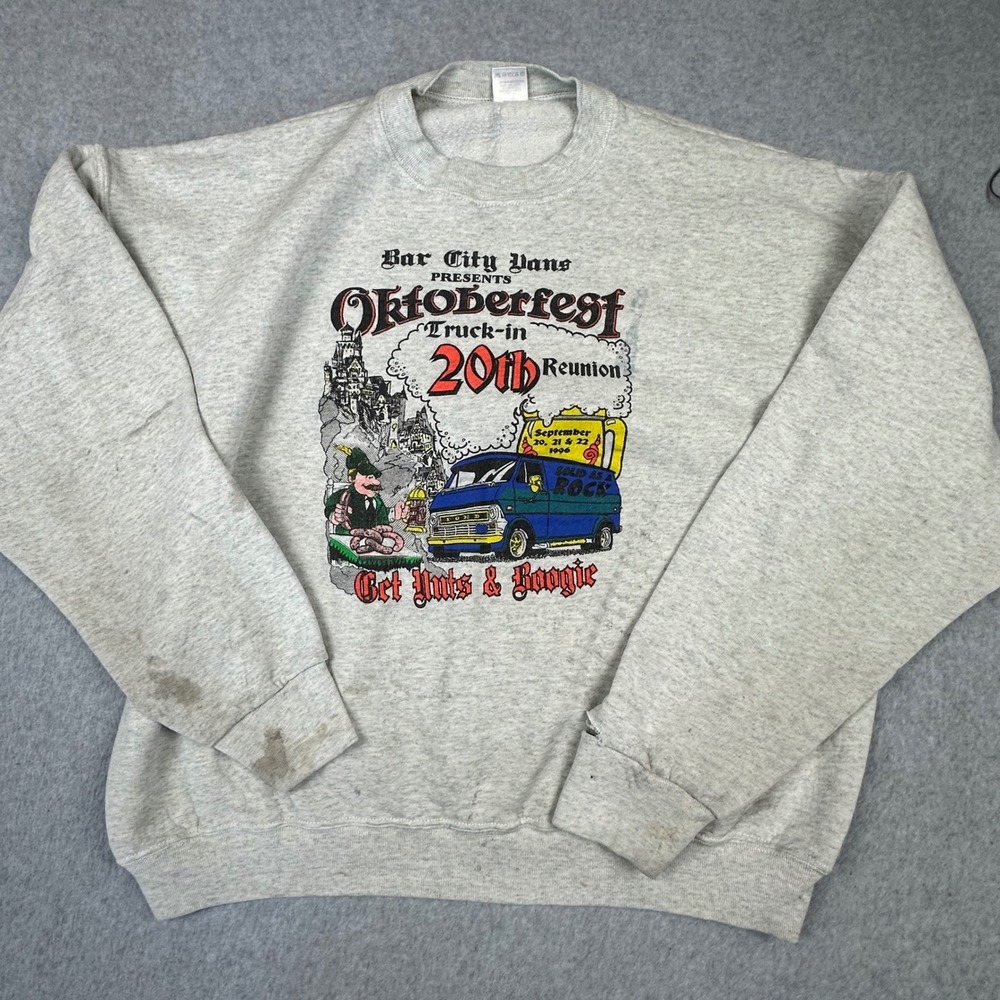 Vtg 1996 Bar City Vans Oktoberfest Truck-in Sweatshirt XXL Gray Made in USA
